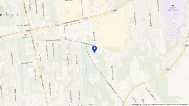 Map showing the location of Bellhaven Center for Rehab and Nursing Care at 110 Beaver Dam Road, Brookhaven, NY 11719, served by DachiPlus medical transportation.