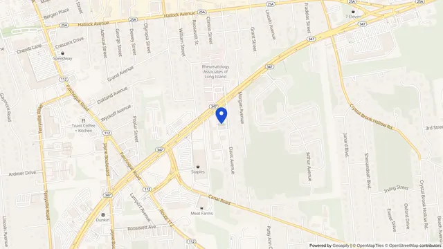 Map showing the location of Fresenius Kidney Care Central Suffolk at 5225 Nesconset Hwy, Ste 72, Port Jefferson Station, NY 11776, served by DachiPlus medical transportation.