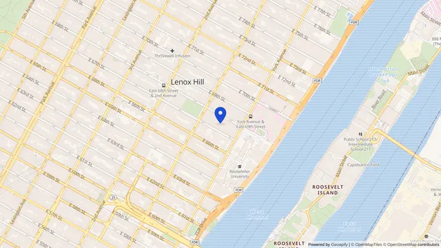 Map showing the location of Memorial Sloan Kettering Cancer Center at 1275 York Ave, New York, NY 10065, served by DachiPlus medical transportation.