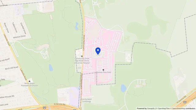 Mapa que muestra la ubicación de North Shore Univ. Hosp. Stern Family Center for Extended Care en 300 Community Drive, Manhasset, NY 11030 — DachiPlus ofrece transporte médico aquí.