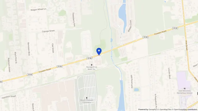 Map showing the location of Oasis Rehab and Nursing Center at 6 Frowein Road, Center Moriches, NY 11934, served by DachiPlus medical transportation.