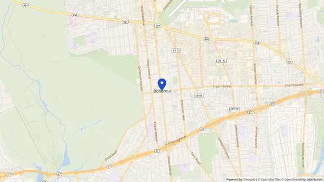 Map showing the location of Bohemia at Bohemia, Suffolk County, NY, served by DachiPlus medical transportation.
