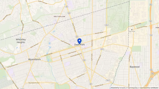 Map showing the location of Deer Park at Deer Park, Suffolk County, NY, served by DachiPlus medical transportation.