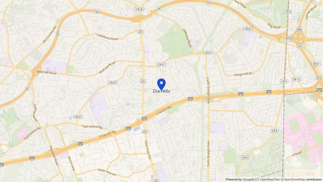 Map showing the location of Dix Hills at Dix Hills, Suffolk County, NY, served by DachiPlus medical transportation.