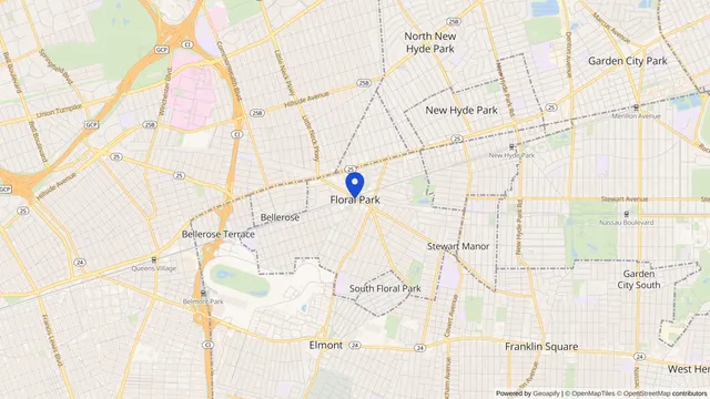 Map showing the location of Floral Park at Floral Park, Nassau County, NY, served by DachiPlus medical transportation.