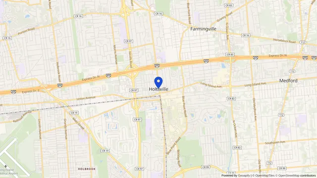 Map showing the location of Holtsville at Holtsville, Suffolk County, NY, served by DachiPlus medical transportation.