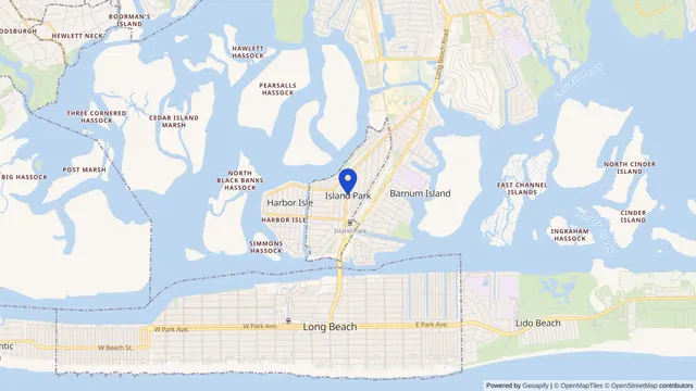 Map showing the location of Island Park at Island Park, Nassau County, NY, served by DachiPlus medical transportation.