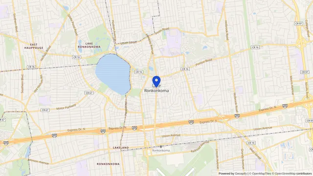 Map showing the location of Lake Ronkonkoma at Lake Ronkonkoma, Suffolk County, NY, served by DachiPlus medical transportation.