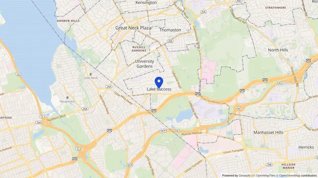 Map showing the location of Lake Success at Lake Success, Nassau County, NY, served by DachiPlus medical transportation.
