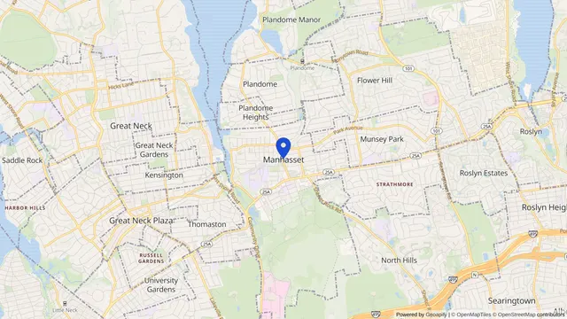 Map showing the location of Manhasset at Manhasset, Nassau County, NY, served by DachiPlus medical transportation.