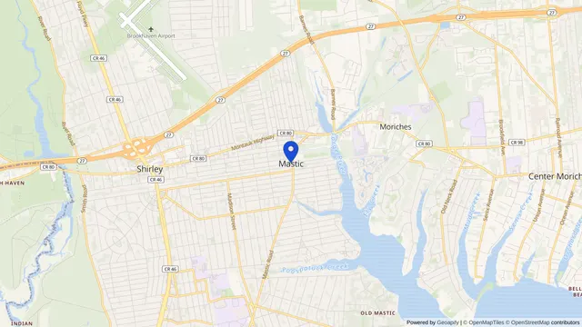 Map showing the location of Mastic at Mastic, Suffolk County, NY, served by DachiPlus medical transportation.