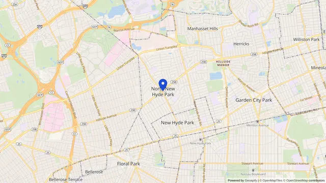 Map showing the location of North New Hyde Park at North New Hyde Park, Nassau County, NY, served by DachiPlus medical transportation.