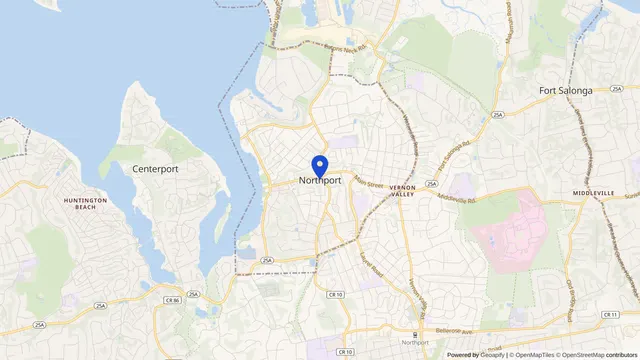 Map showing the location of Northport at Northport, Suffolk County, NY, served by DachiPlus medical transportation.