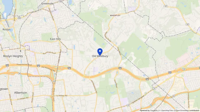 Map showing the location of Old Westbury at Old Westbury, Nassau County, NY, served by DachiPlus medical transportation.