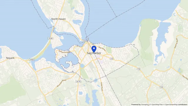 Map showing the location of Sag Harbor at Sag Harbor, Suffolk County, NY, served by DachiPlus medical transportation.