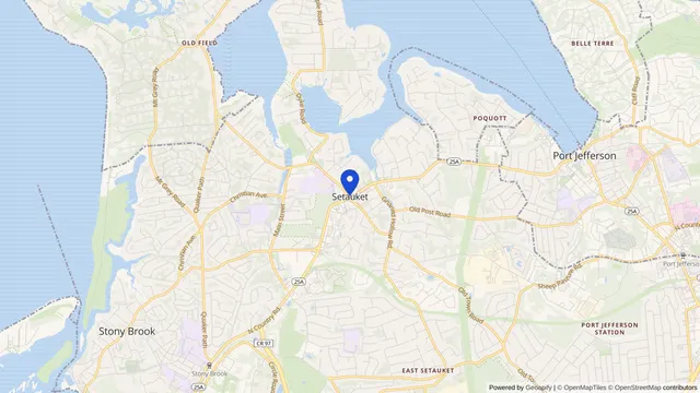 Map showing the location of Setauket at Setauket, Suffolk County, NY, served by DachiPlus medical transportation.
