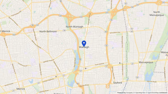Map showing the location of Wantagh at Wantagh, Nassau County, NY, served by DachiPlus medical transportation.