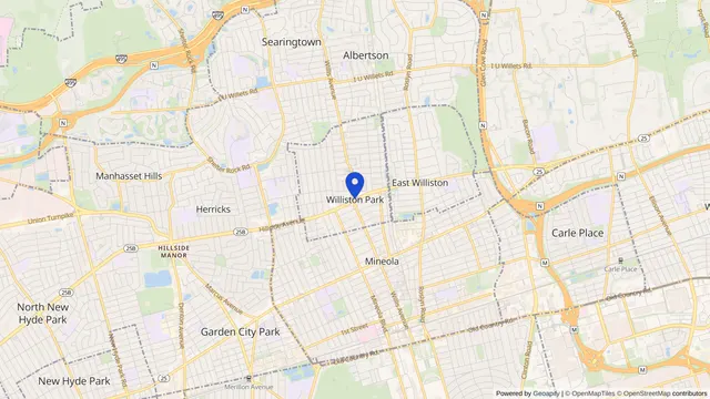 Map showing the location of Williston Park at Williston Park, Nassau County, NY, served by DachiPlus medical transportation.